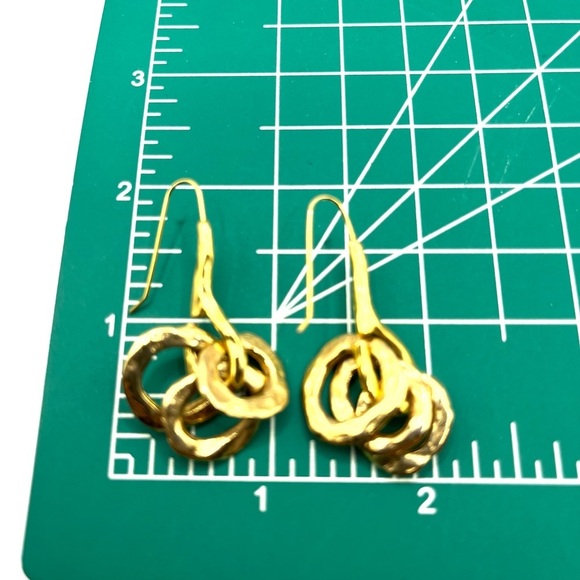 Gold Geometric Minimalist Earrings Shepards Hooks Quality Circular Gold Tone - Picture 12 of 13